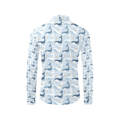 Whale Print Design LKS305 Men's Long Sleeve Dress Shirt