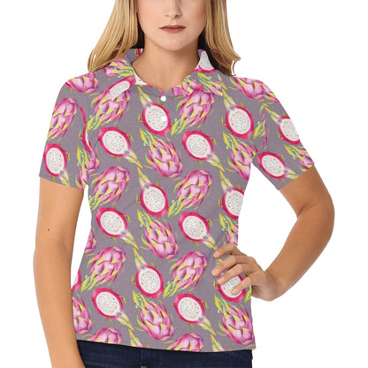 Dragonfruit Pattern Print Design DF03 Women's Polo Shirt