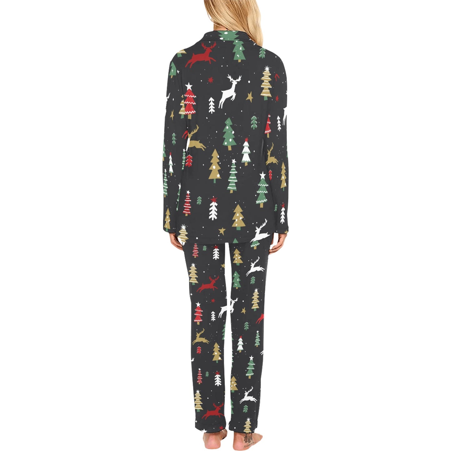 Christmas Tree Deer Style Pattern Print Design 03 Women's Long Pajama Set