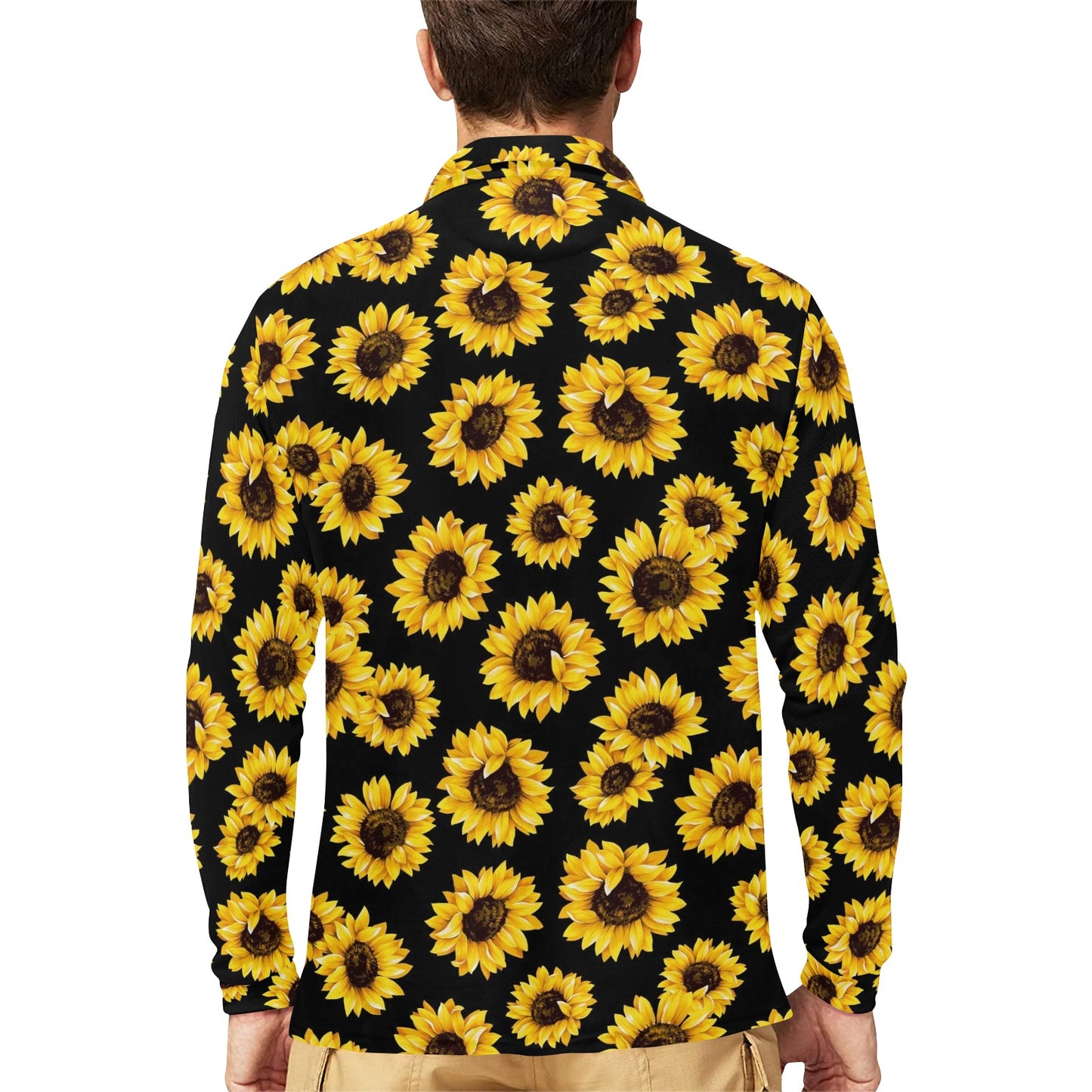 Sunflower Pattern Print Design SF05 Long Sleeve Polo Shirt For Men's