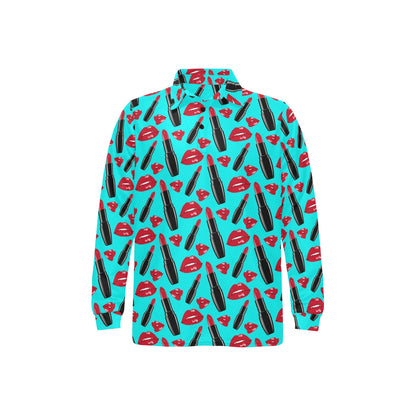 Lipstick Pattern Print Design LT02 Long Sleeve Polo Shirt For Men's