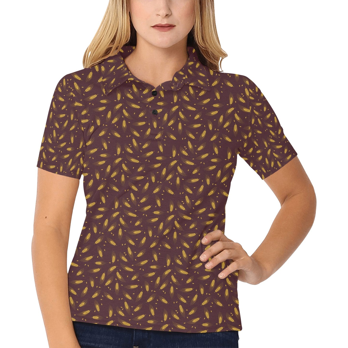 Agricultural Gold Wheat Print Pattern Women's Polo Shirt