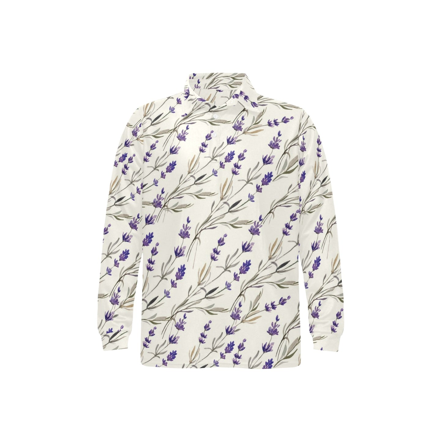Lavender Pattern Print Design 01 Long Sleeve Polo Shirt For Men's
