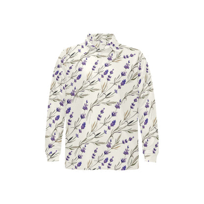 Lavender Pattern Print Design 01 Long Sleeve Polo Shirt For Men's