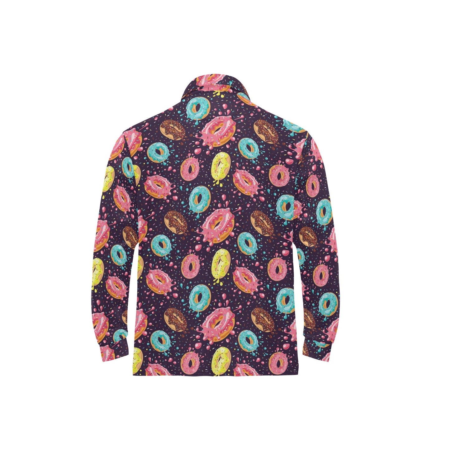 Donut Pattern Print Design DN03 Long Sleeve Polo Shirt For Men's