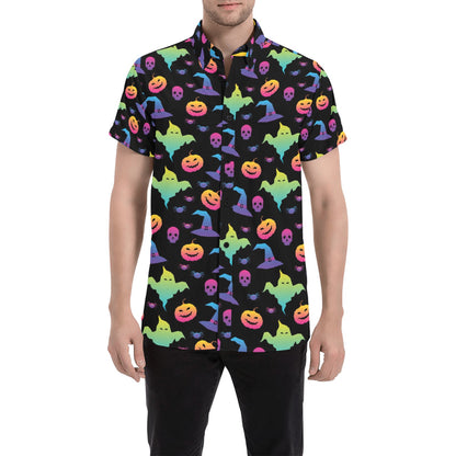 Halloween Print Design LKS404 Men Short Sleeve Button Up Shirt