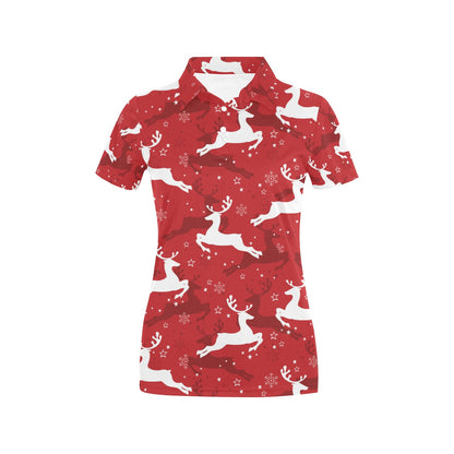 Reindeer Red Pattern Print Design 01 Women's Polo Shirt
