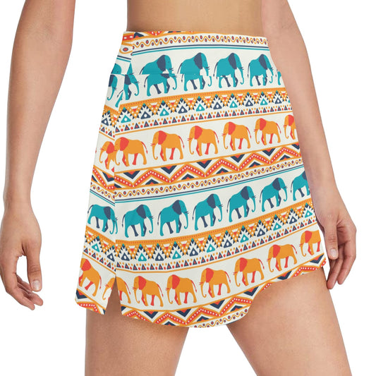 Elephant Aztec Ethnic Print Pattern 17" Golf & Pickleball Skort with Pockets