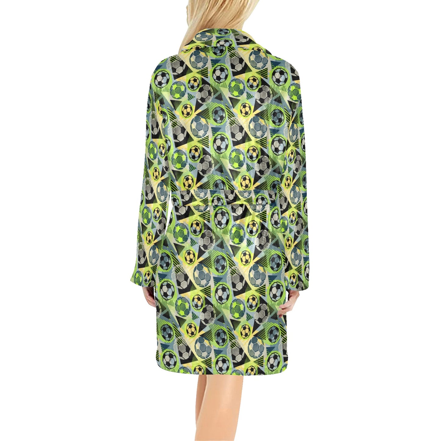 Soccer Ball Themed Print Pattern Women's Fleece Robe