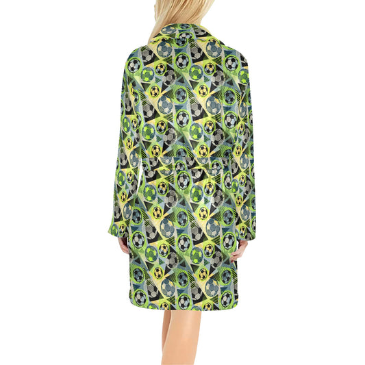 Soccer Ball Themed Print Pattern Women's Fleece Robe