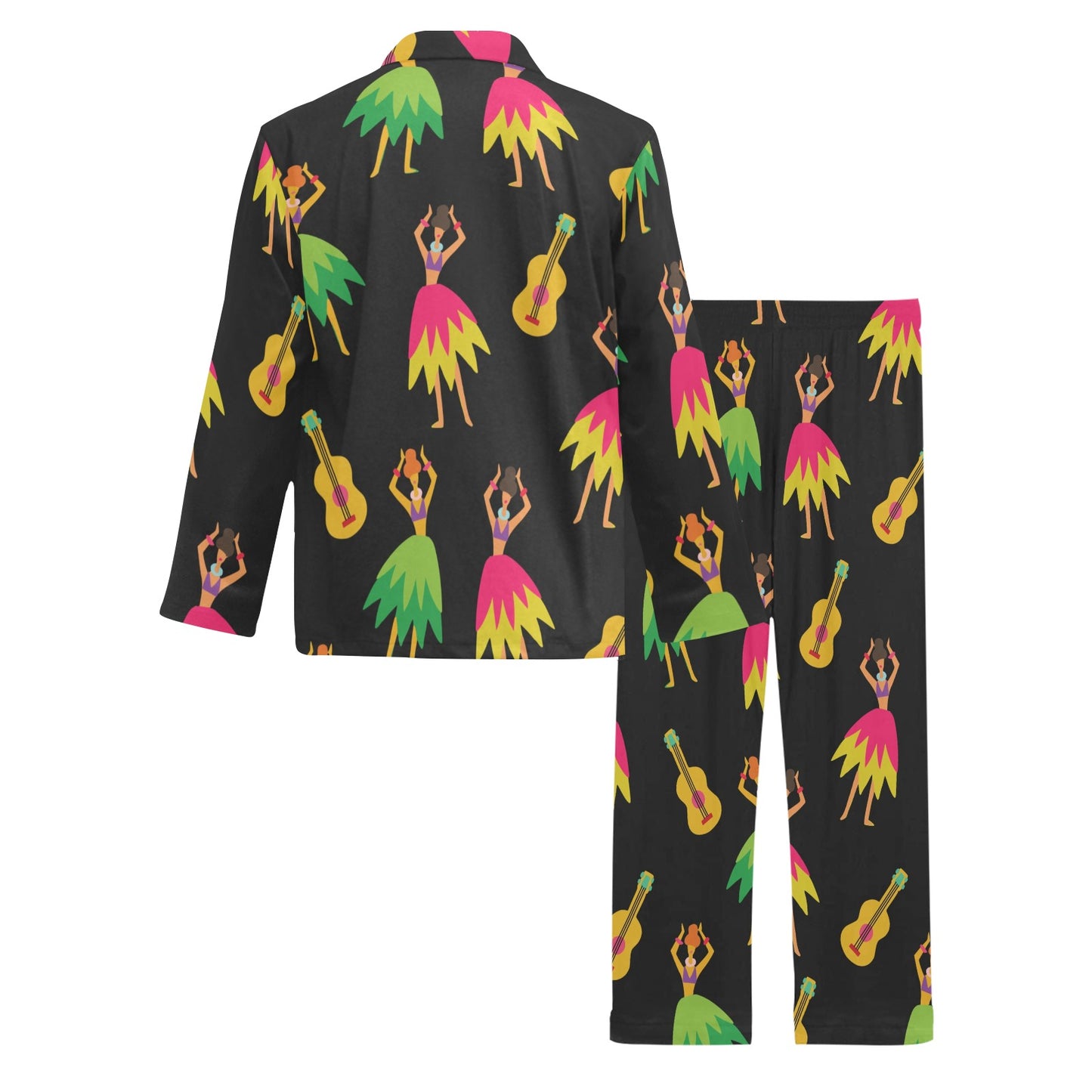 Hula Dancers Hawaiian Girl Pattern Print Design 03 Men's Long Pajama Set