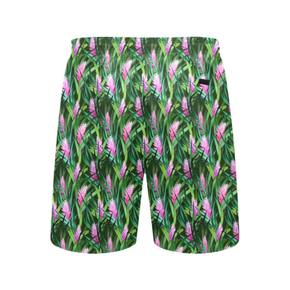 Tropical Folower Pink Heliconia Print Men's Swim Trunks Beach Shorts