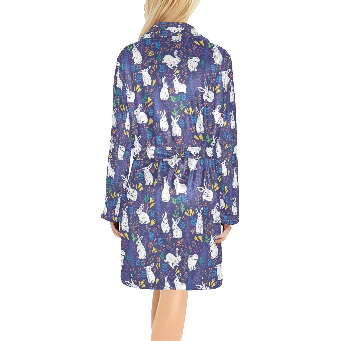Bunny Pattern Print Design 01 Women's Fleece Robe