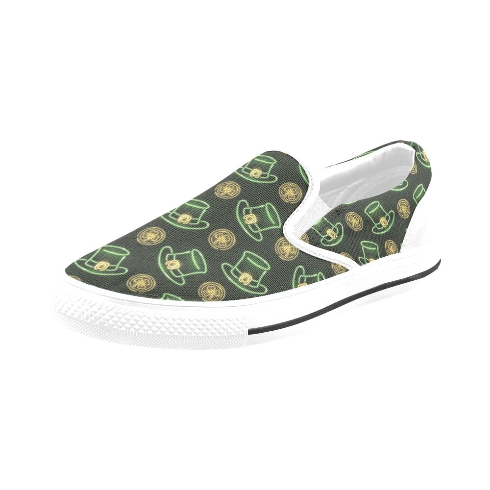 St Patricks Day Print Design LKS308 White Slip Ons Canvas Women's Shoes