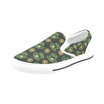 St Patricks Day Print Design LKS308 White Slip Ons Canvas Women's Shoes