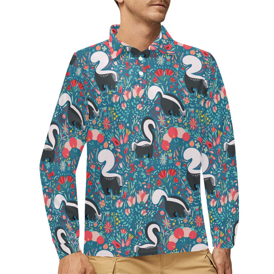 Skunk Print Design LKS302 Long Sleeve Polo Shirt For Men's