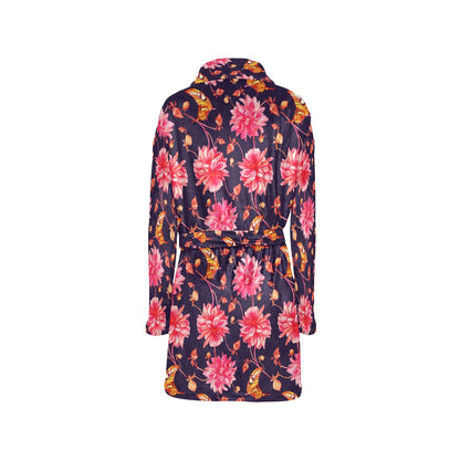Dahlia Pattern Print Design DH03 Women's Fleece Robe
