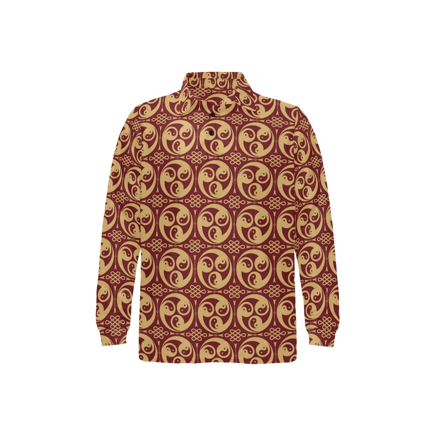 Yin Yang Style Pattern Design Print Long Sleeve Polo Shirt For Men's