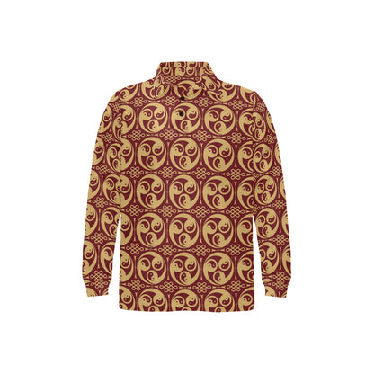 Yin Yang Style Pattern Design Print Long Sleeve Polo Shirt For Men's