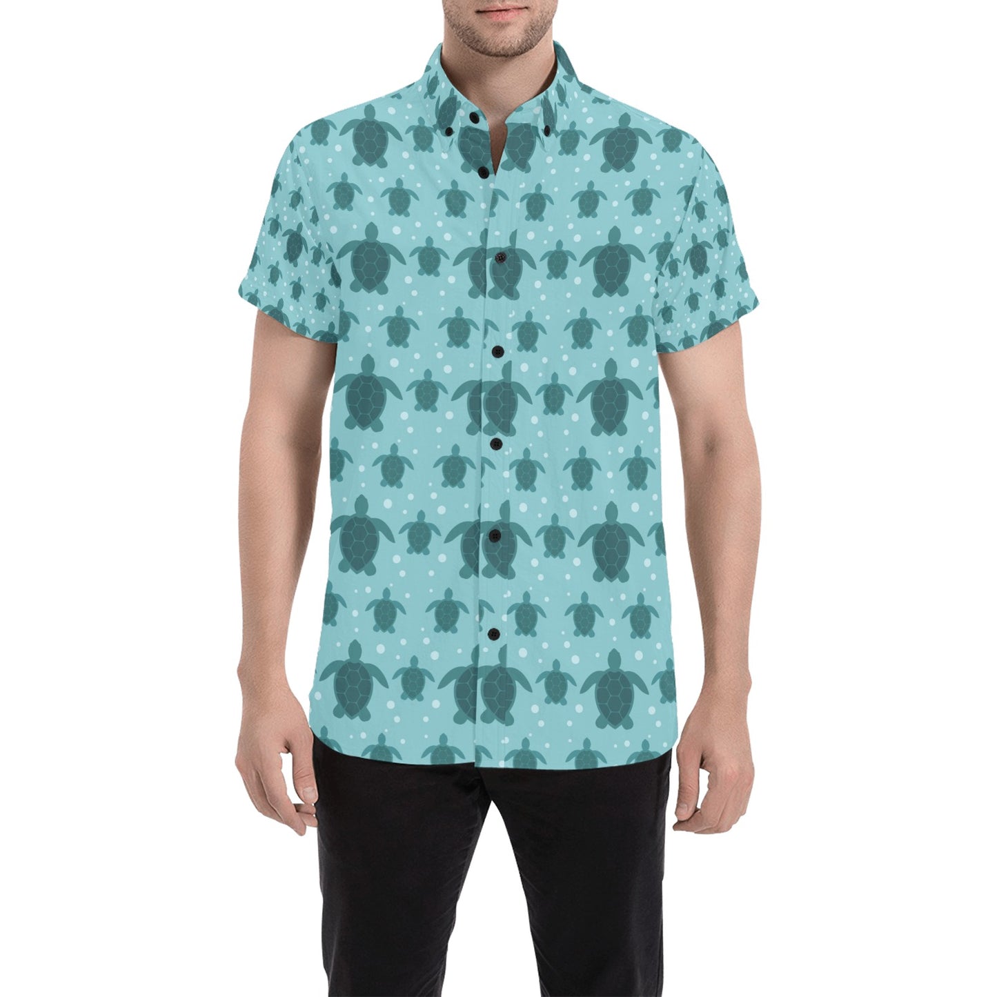 Sea Turtle Print Design LKS305 Men Short Sleeve Button Up Shirt