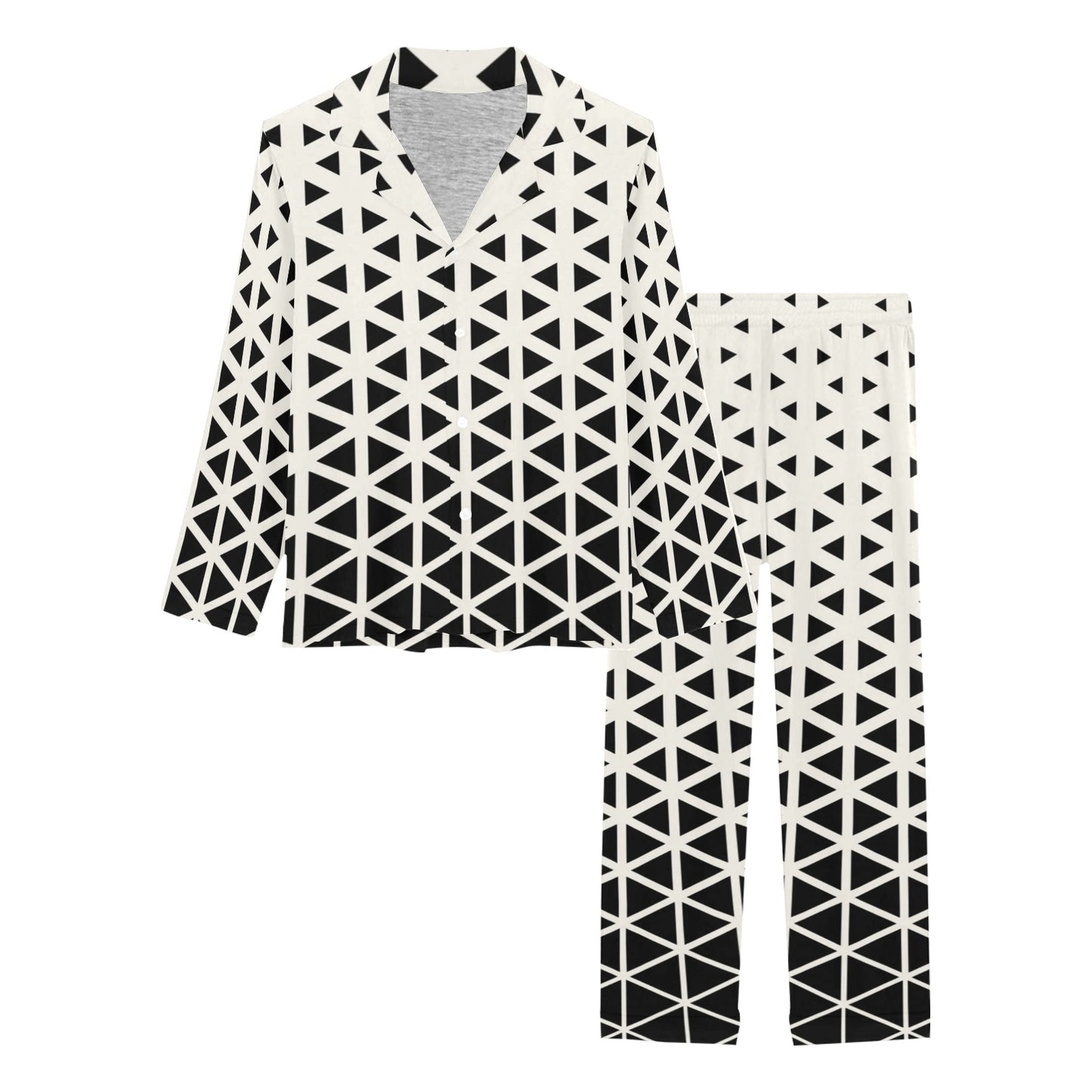 Geometric Black White Pattern Print Design 03 Women's Long Pajama Set