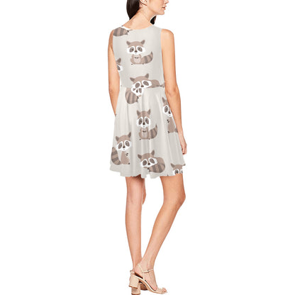 Raccoon Pattern Print Design A05 Sleeveless Dress