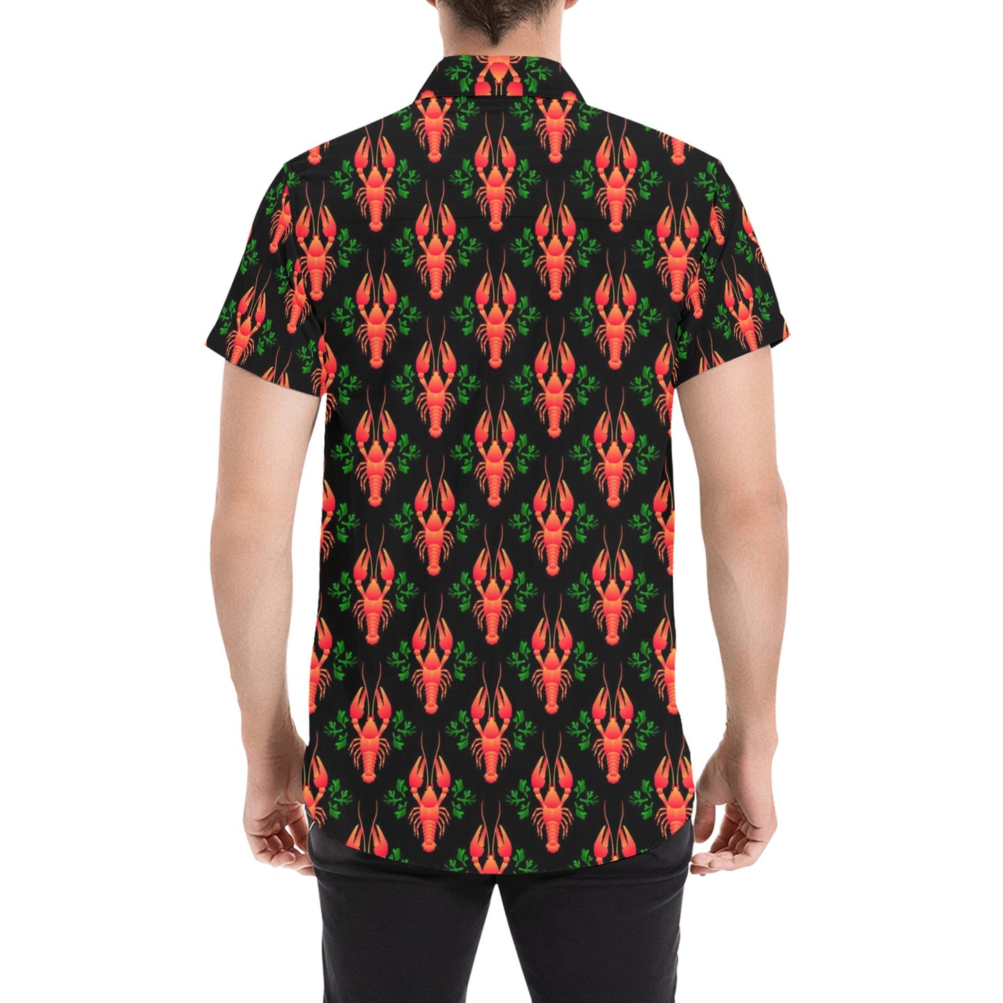 Lobster Print Design LKS403 Men Short Sleeve Button Up Shirt