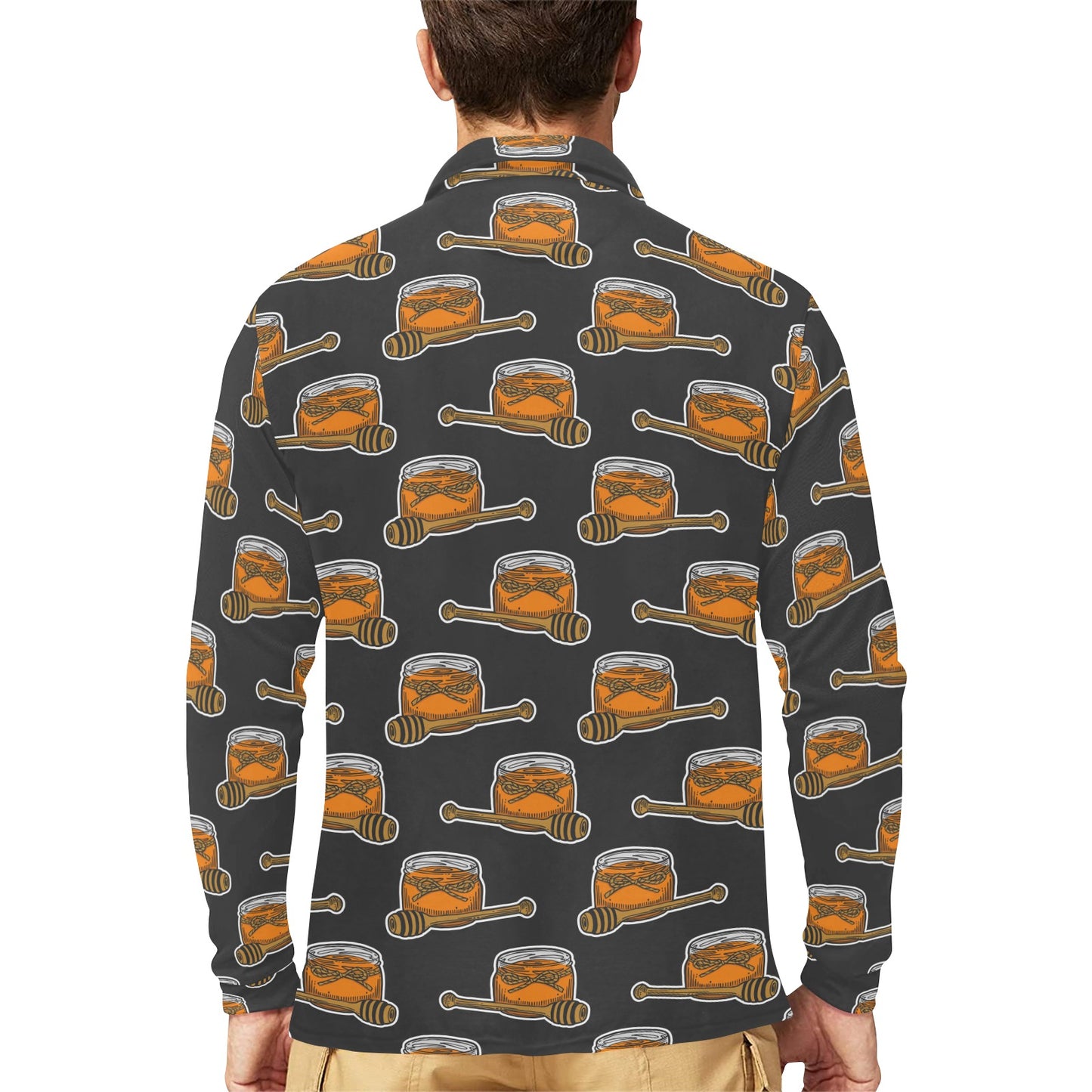 Honey Bee Print Design LKS305 Long Sleeve Polo Shirt For Men's