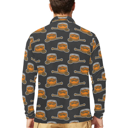 Honey Bee Print Design LKS305 Long Sleeve Polo Shirt For Men's