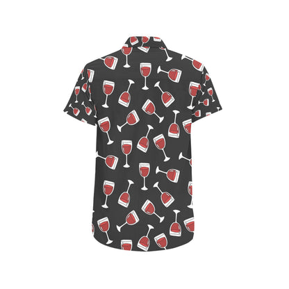 Wine Glass Print Design LKS303 Men Short Sleeve Button Up Shirt
