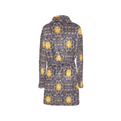 Celestial Gold Sun Face Women's Fleece Robe