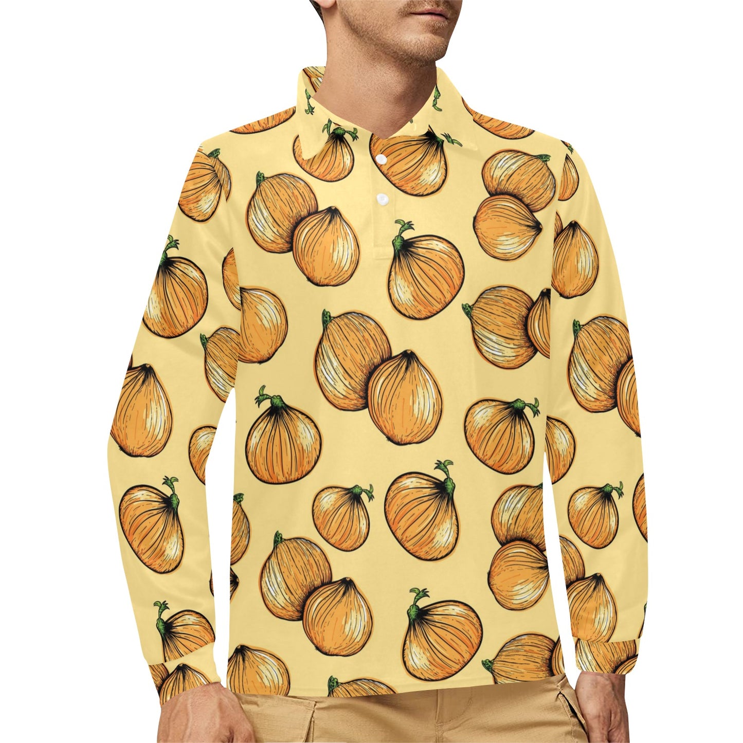 Onion Pattern Print Design A04 Long Sleeve Polo Shirt For Men's