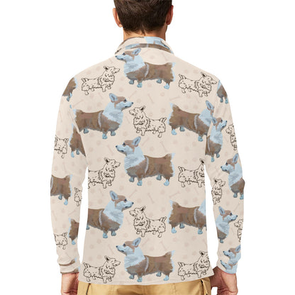 Pembroke Welsh Corgis Pattern Print Design A03 Long Sleeve Polo Shirt For Men's