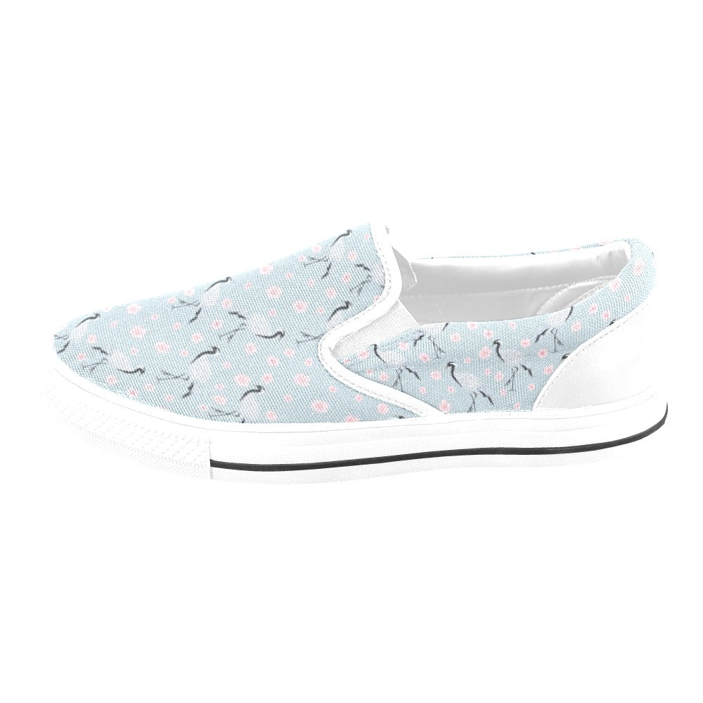 Sakura Bird Print Design LKS304 White Slip Ons Canvas Women's Shoes