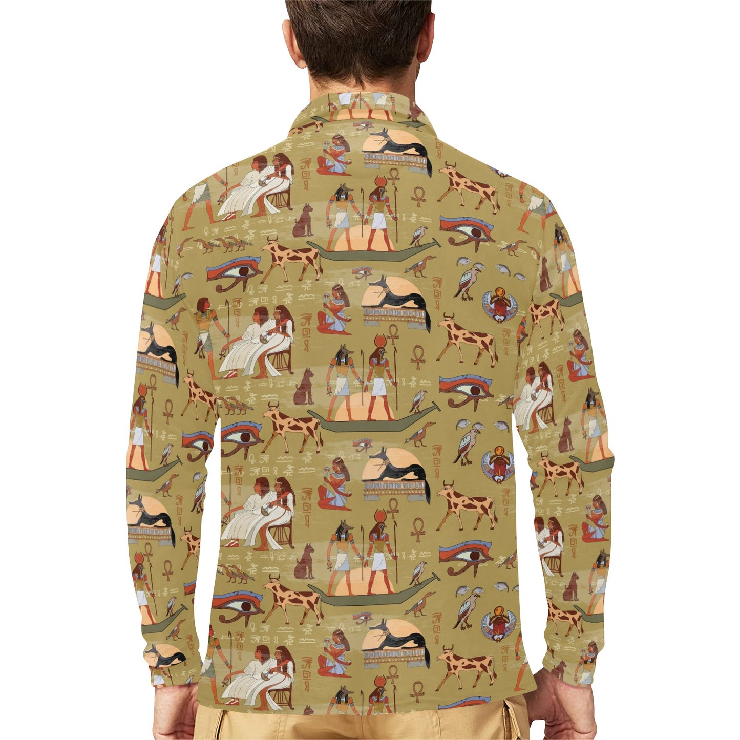 Ancient Greek Classic Pattern Design LKS305 Long Sleeve Polo Shirt For Men's