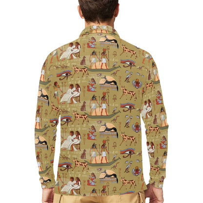 Ancient Greek Classic Pattern Design LKS305 Long Sleeve Polo Shirt For Men's