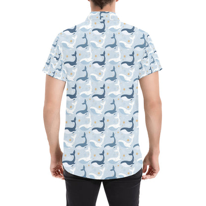 Whale Print Design LKS305 Men Short Sleeve Button Up Shirt
