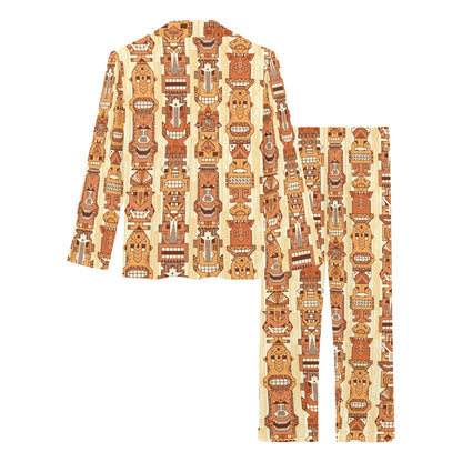 Tiki Orange Vertical Pattern Women's Long Pajama Set