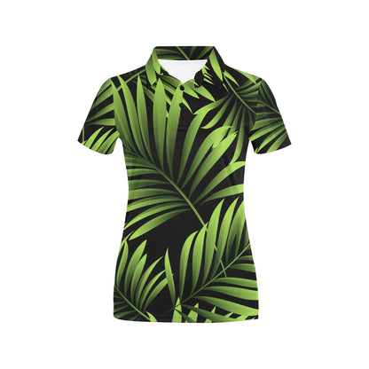 Green Neon Tropical Palm Leaves Women's Polo Shirt