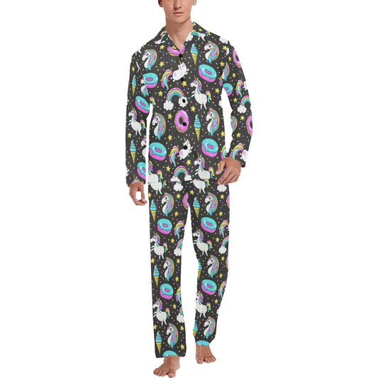 Donut Unicorn Pattern Print Design DN09 Men's Long Pajama Set
