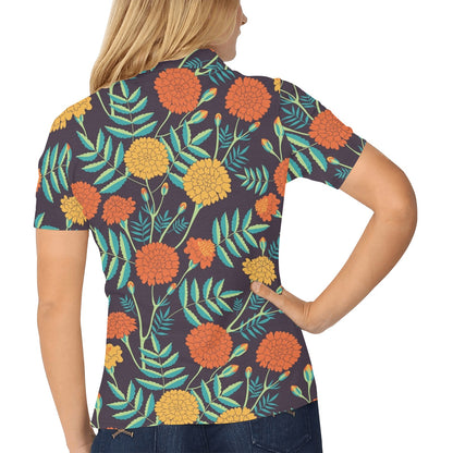 Marigold Pattern Print Design MR01 Women's Polo Shirt