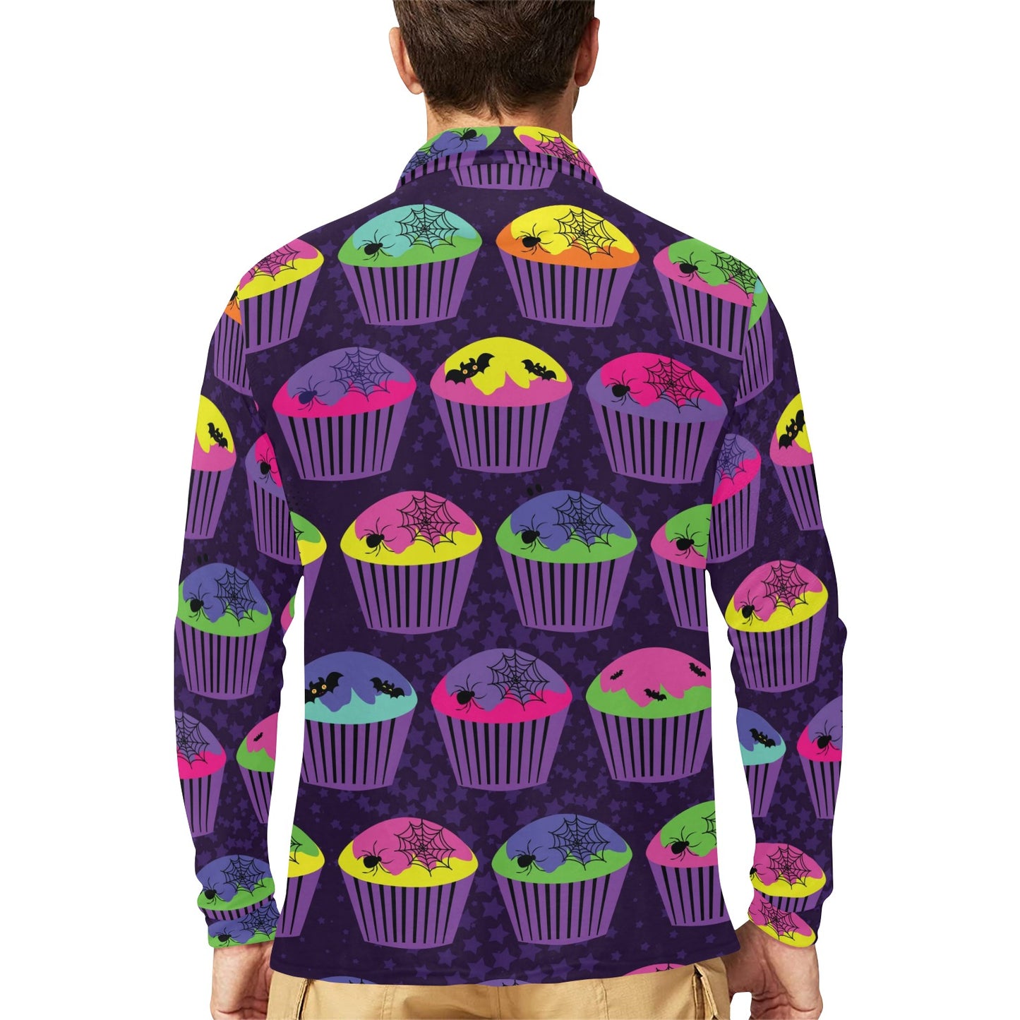 CupCake Halloween Long Sleeve Polo Shirt For Men's