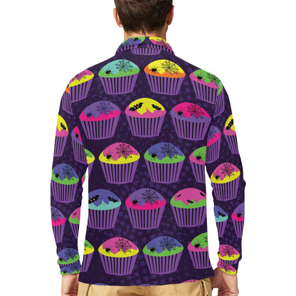 CupCake Halloween Long Sleeve Polo Shirt For Men's