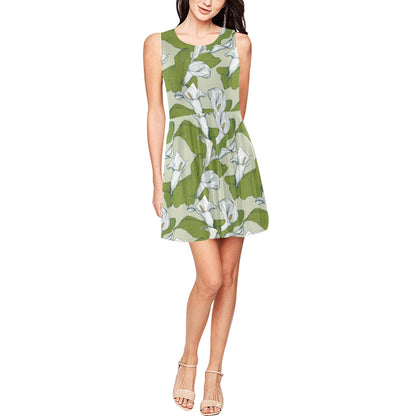 Lily Pattern Print Design LY08 Sleeveless Dress