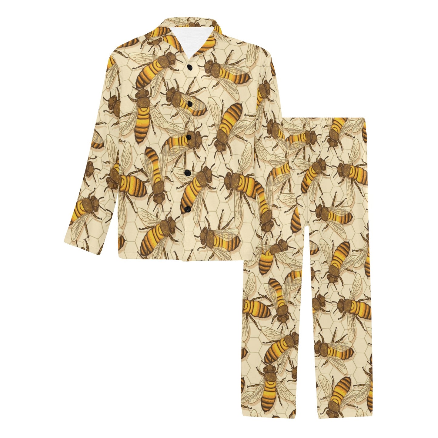 Bee Pattern Print Design BEE05 Men's Long Pajama Set
