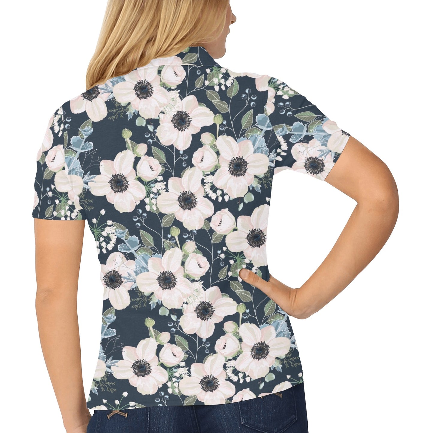 Anemone Pattern Print Design AM02 Women's Polo Shirt