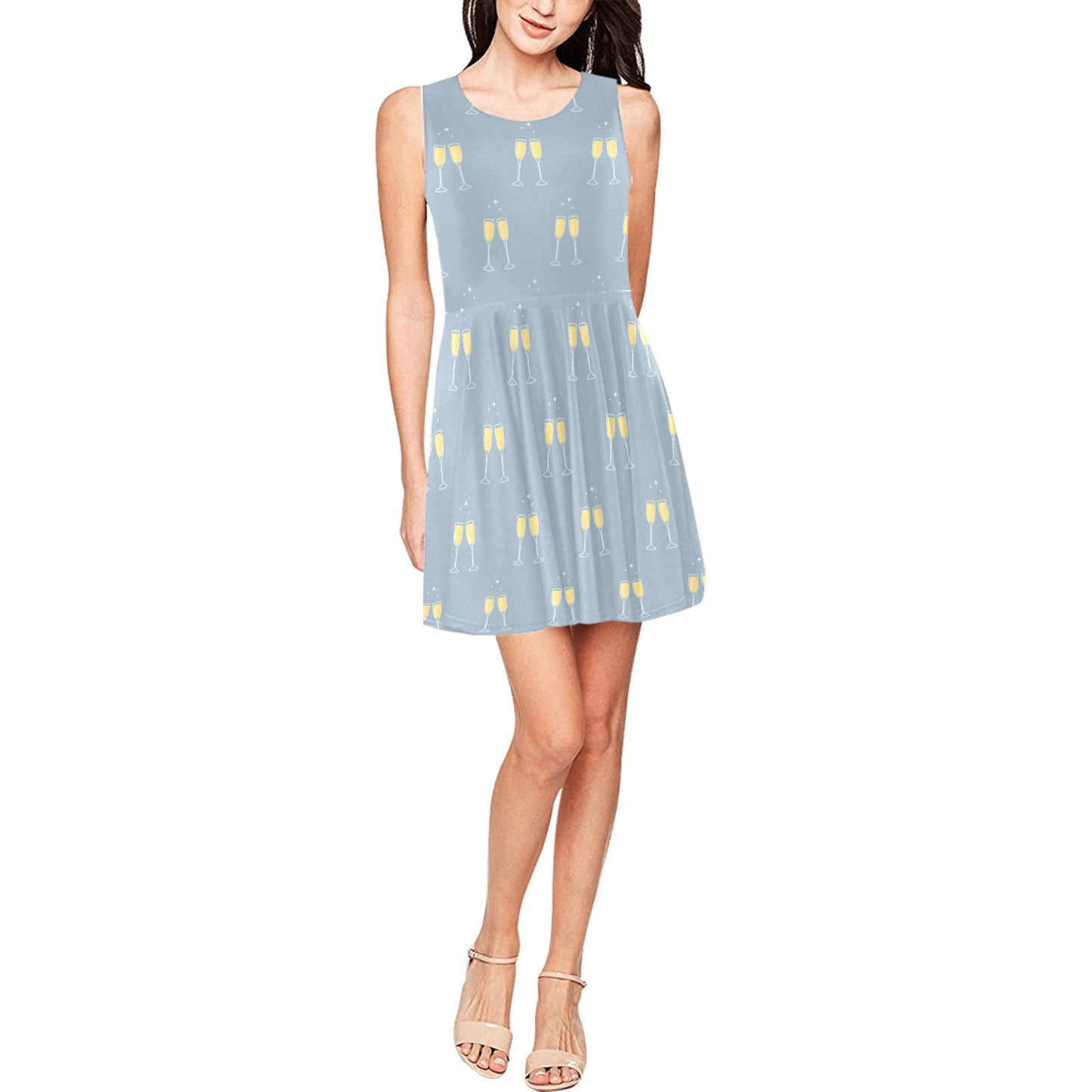Champagne Pattern Print Design 03 Sleeveless Dress