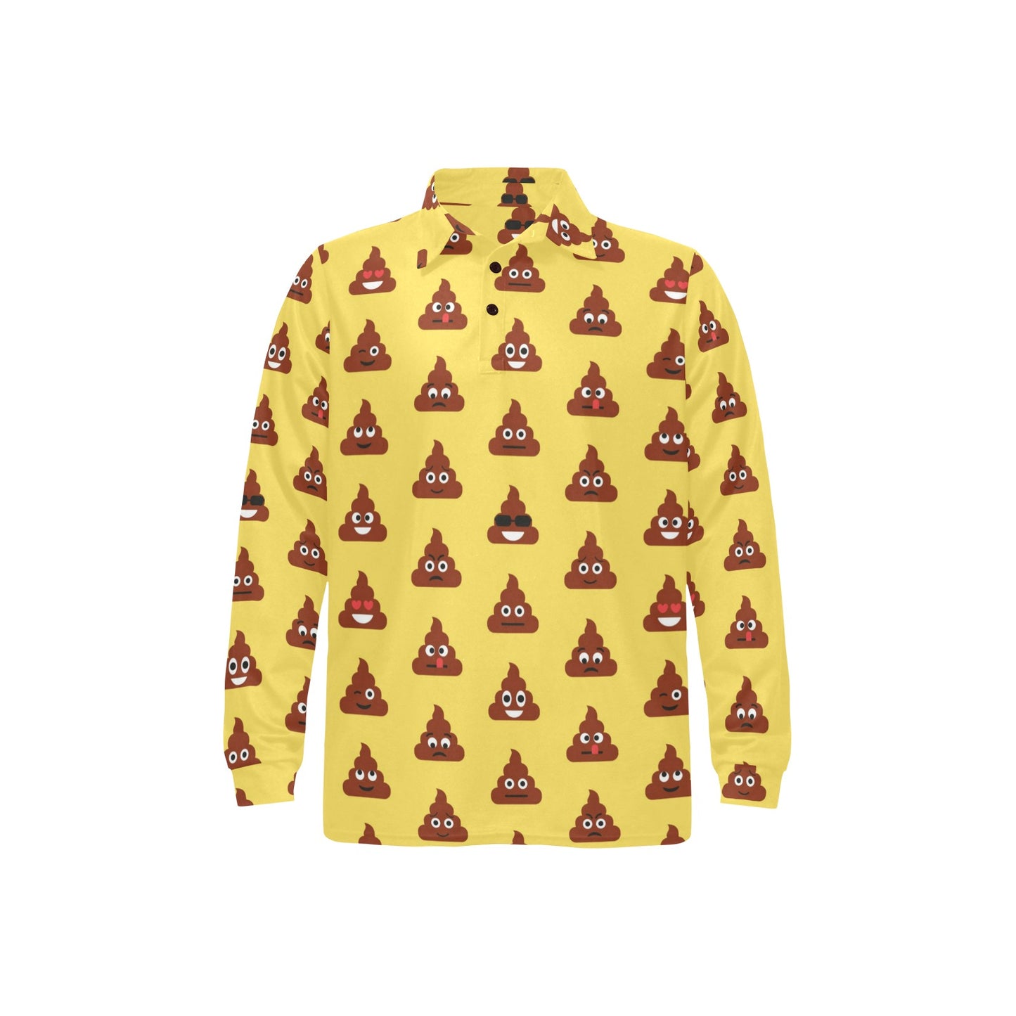 Emoji Poop Print Pattern Long Sleeve Polo Shirt For Men's