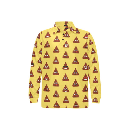 Emoji Poop Print Pattern Long Sleeve Polo Shirt For Men's