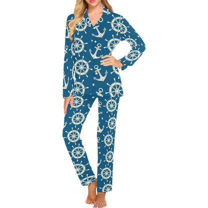 Anchor Pattern Print Design 01 Women's Long Pajama Set
